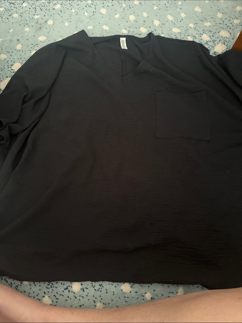Women’s Black V-Neck Sweater with Chest Pocket